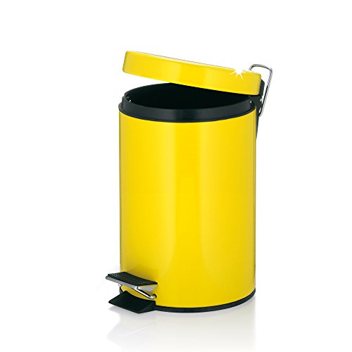 Poubelle de salle de bain cylindrique à pédale jaune brillant Amarelo
