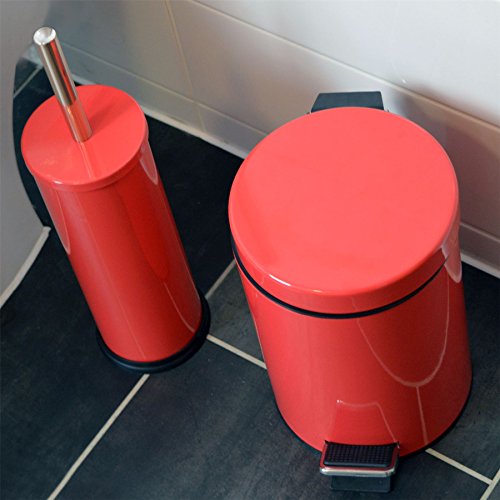 Poubelle de salle de bain cylindrique à pédale rouge