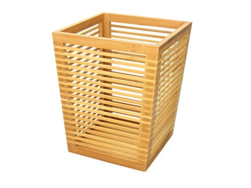 Corbeille à  papier en bois de bambou originale et design carré pour bureau
