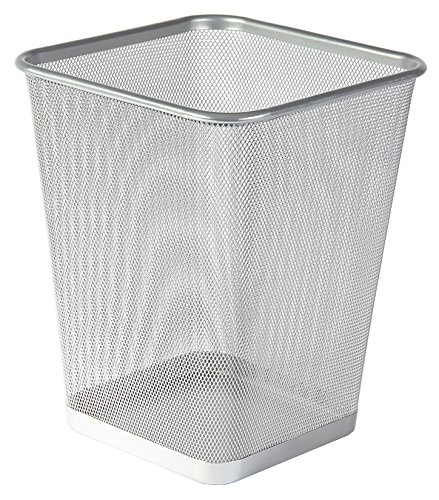 Corbeille à papier en maille argentée carrée