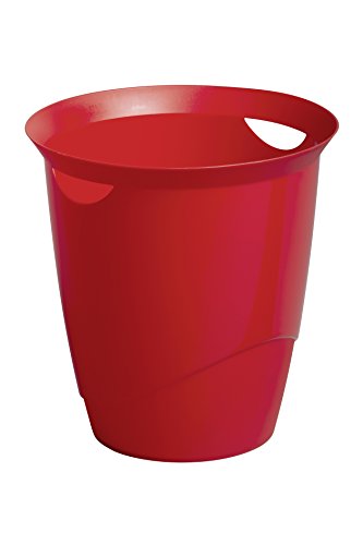 Corbeille à papier en plastique opaque rouge avec poignées et ronde