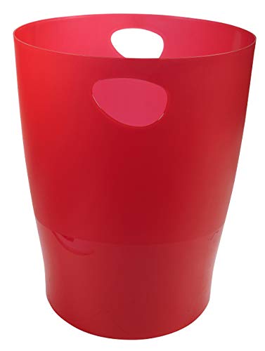 Corbeille à papier en plastique transparent rouge avec poignées et ronde
