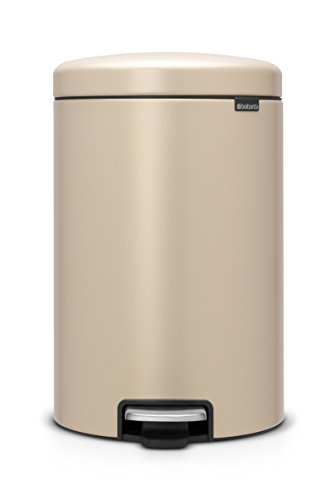 Grande poubelle de salle de bain cylindrique à pédale beige métallique en acier inoxydable haute qualité et garantie 10 ans Brabantia