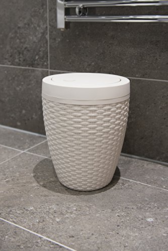 Poubelle blanche en plastique pour la salle de bain imitation rotin à couvercle basculant
