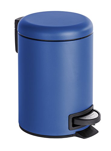 Poubelle de salle de bain cylindrique à pédale bleue inoxydable