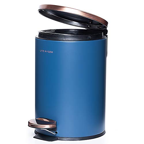 Poubelle de salle de bain cylindrique à pédale bleu et or inoxydable