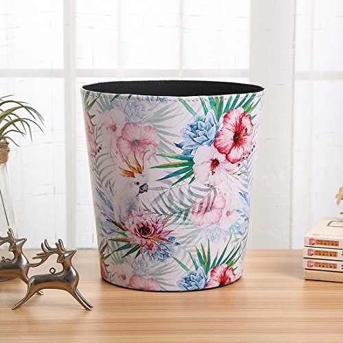 Poubelle pour chambre originale en cuir pu avec imprimés fleurs tropicales