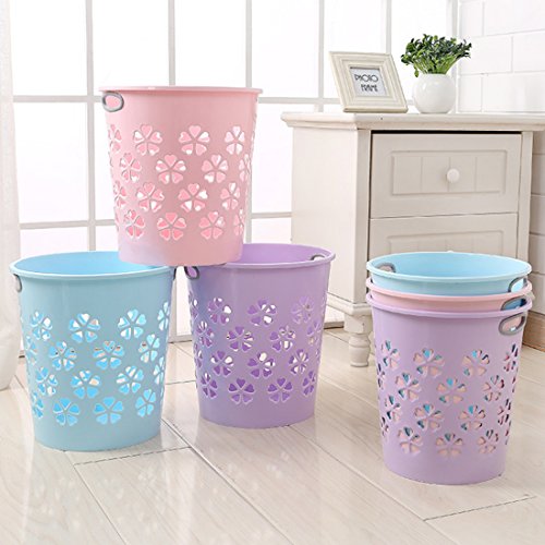 Poubelle pour chambre bleu rose ou mauve pastel en plastique ajouré fleur