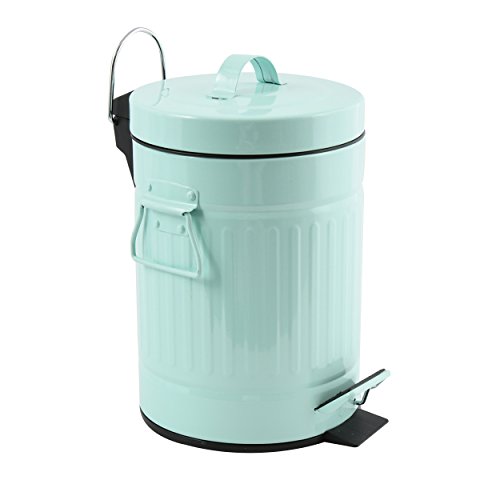 Poubelle de salle de bain bleu pastel cylindrique à pédale Vintage