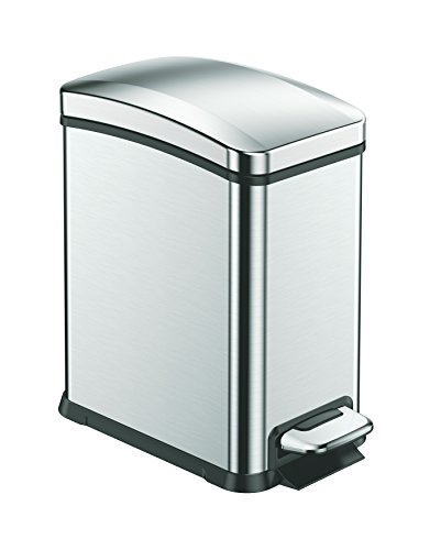 Poubelle de salle de bain rectangulaire et étroite argent