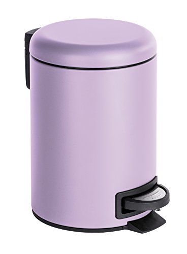 Poubelle de salle de bain cylindrique à pédale mauve inoxydable