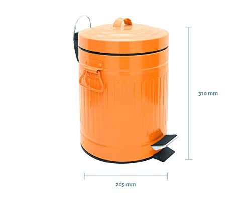 Poubelle de salle de bain cylindrique à pédale orange Vintage