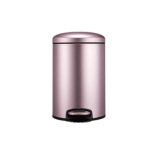 Poubelle de salle de bain silencieuse et cylindrique à pédale rose métallique en acier inoxydable