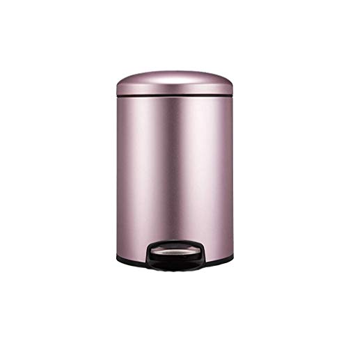 Poubelle de salle de bain silencieuse et cylindrique à pédale rose métallique en acier inoxydable