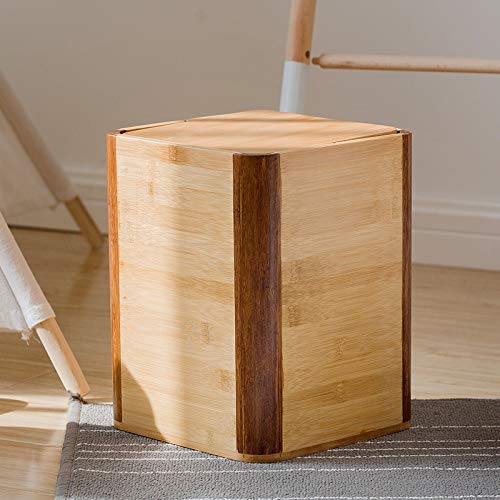 Poubelle de chambre avec couvercle en bambou au design carré chic et bicolore tendance