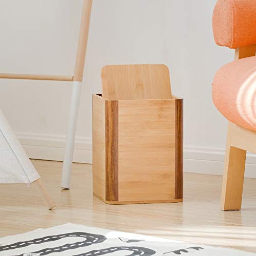 Corbeille de bureau avec couvercle en bambou au design carré chic et bicolore tendance